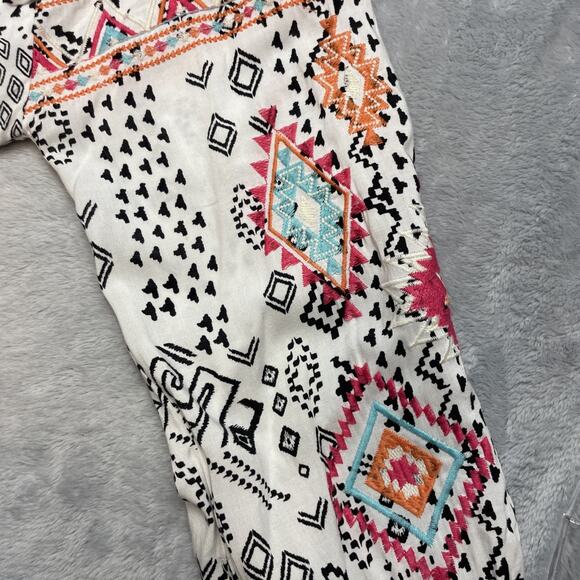Savanna Jane Embroidered Boho Top Womens S White Black Geometric Aztec Peasant - Picture 5 of 7
